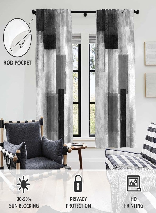 AAtter Black Grey and White Window Curtain Gray Abstract Silver Geometric Aesthetic Teen Art Minimalist Wide Living Room Bedroom Drapes Treatment Fabric 1 Pair, 52" W x 63" L, Modern - Image 3